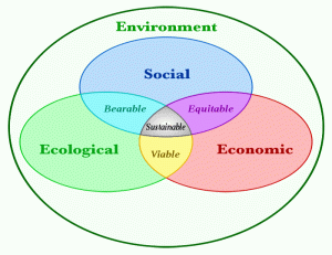 Venn diagram showing overlap of Social, Ecological, and Economic values